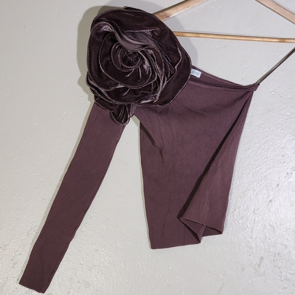 Zara Brown Velvet One Sleeve Top - Picture 2 of 4